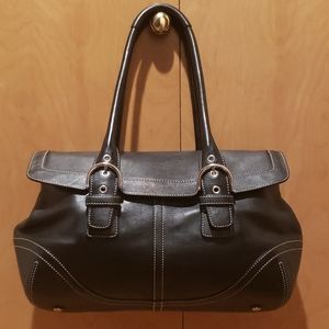 Coach 9636 Black Leather Purse, White stitching